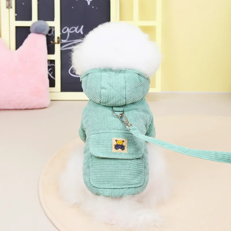 Corduroy Dog Coat with Leash D - D Ring Strap ulasan dan harga